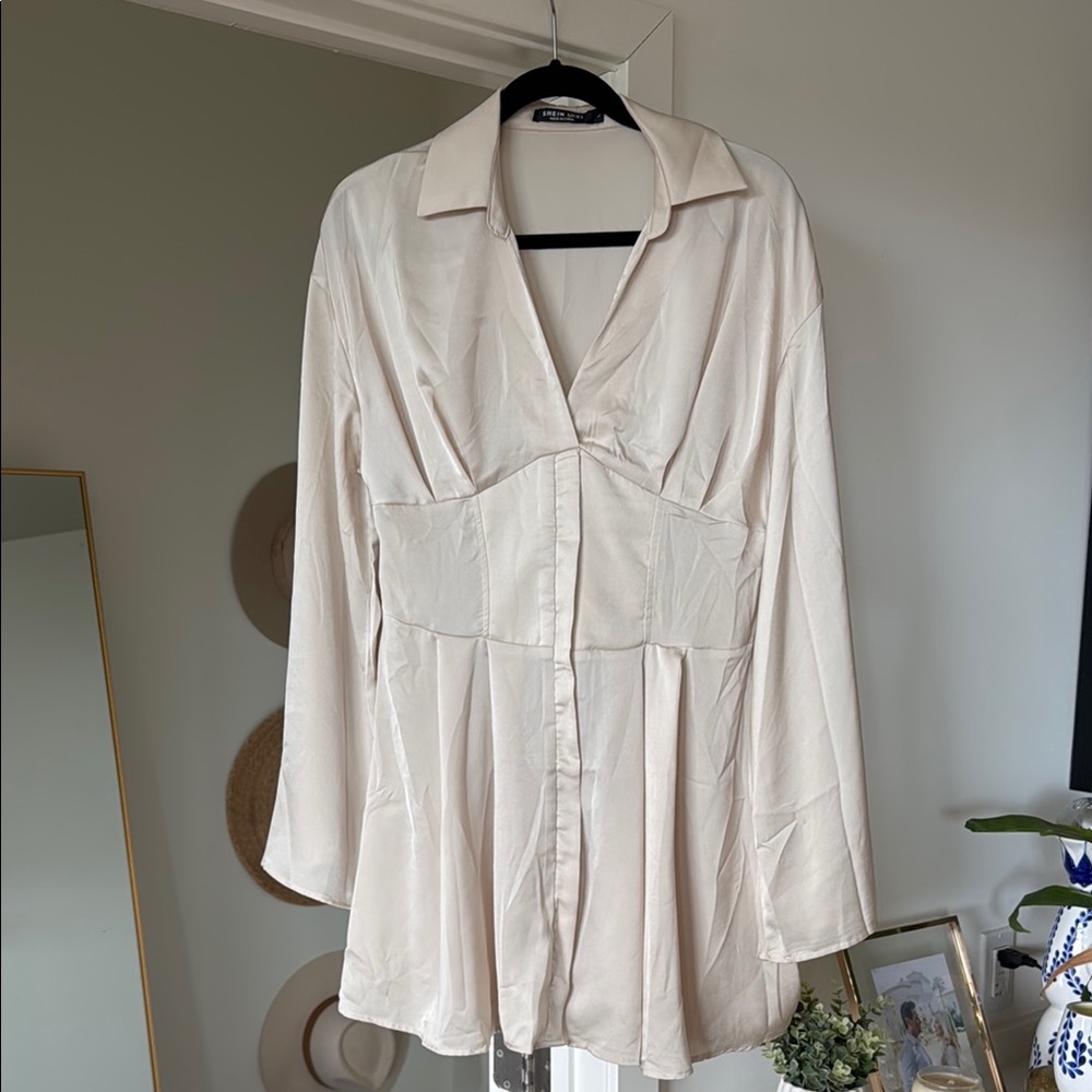 Cream Button-Up Shirt Dress